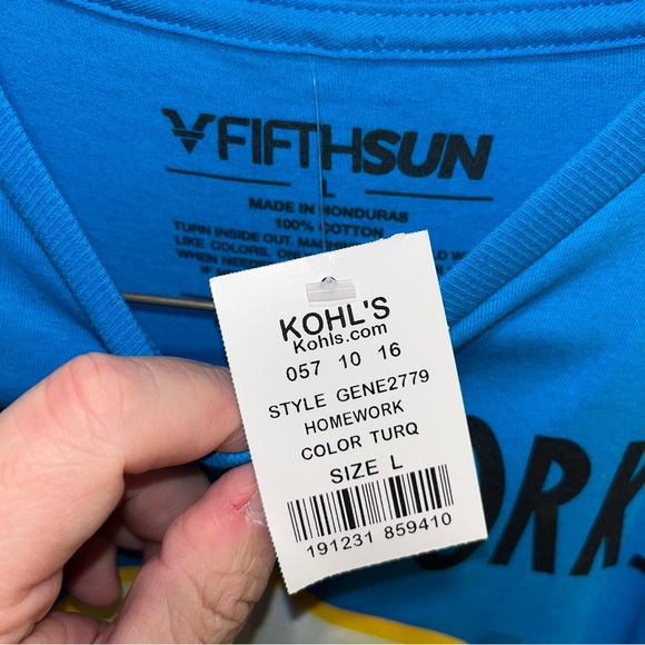 New FIFTH SUN BOYS TURQUOISE SHORT SLEEVE T-SHIRT EMOJI “ HOMEWORK “ SIZE L - Picture 2 of 4